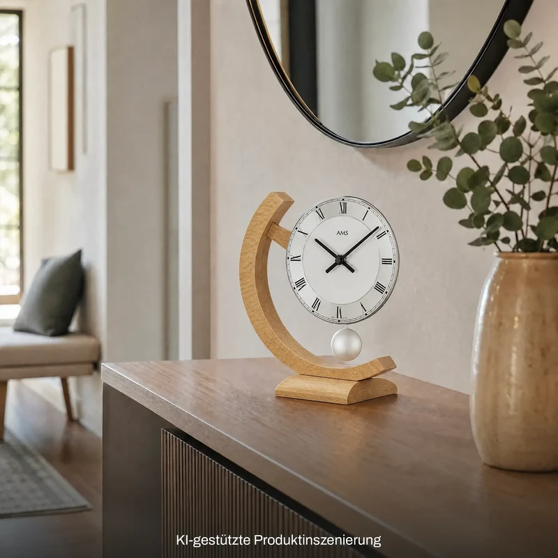 AMS Design T163 Tischuhr Buche • Quarz-Pendelwerk • Massivholzgehäuse