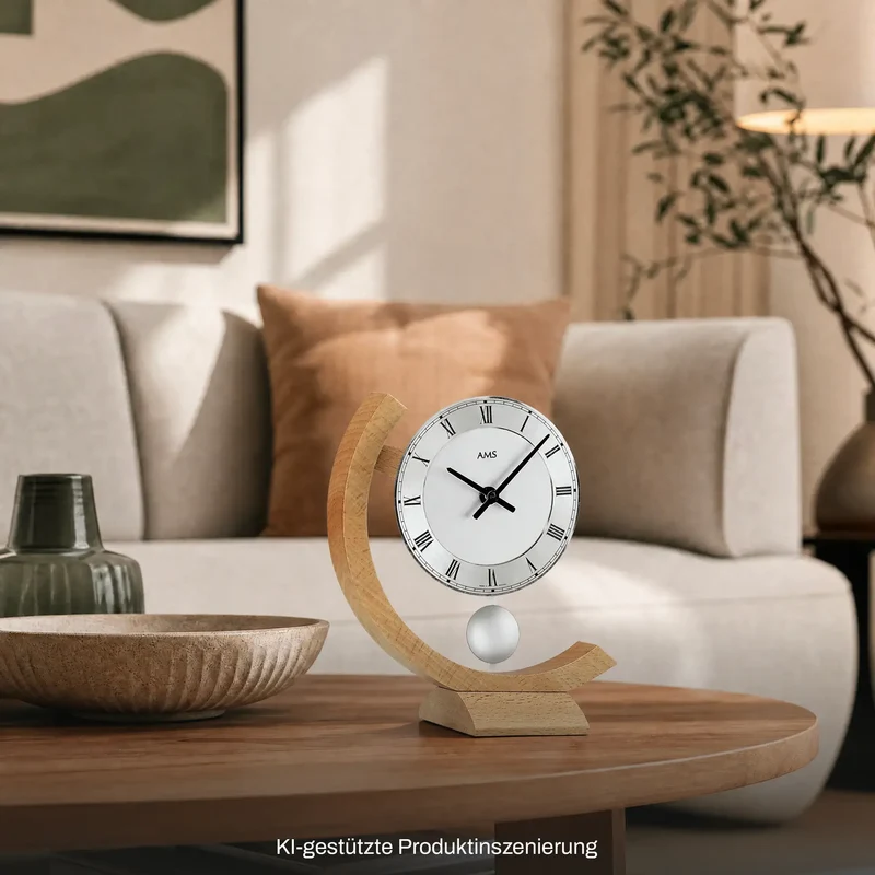 AMS Design T163 Tischuhr Buche • Quarz-Pendelwerk • Massivholzgehäuse