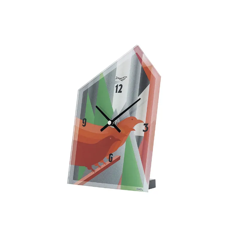 AMS T1254 Tischuhr Rot • Quarzwerk • Vogel-Design