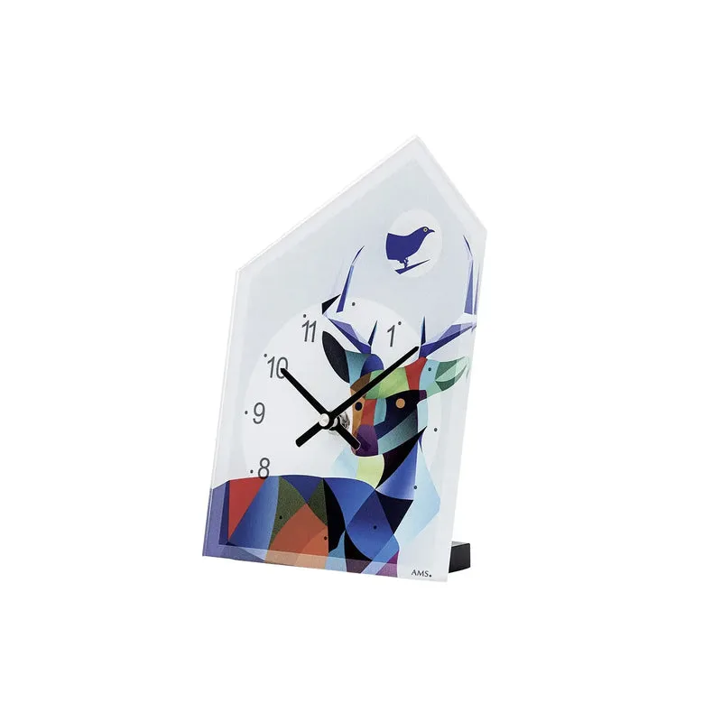 AMS T1252 Tischuhr Blau • Quarzwerk • Hirsch-Design mit Acrylglas