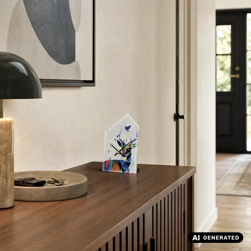 AMS T1252 Tischuhr Blau • Quarzwerk • Hirsch-Design mit Acrylglas
