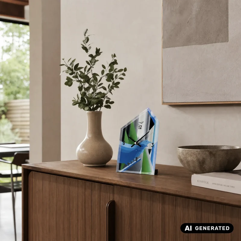 AMS T1253 Tischuhr Blau • Quarzwerk • Vogel-Design mit Acrylglas