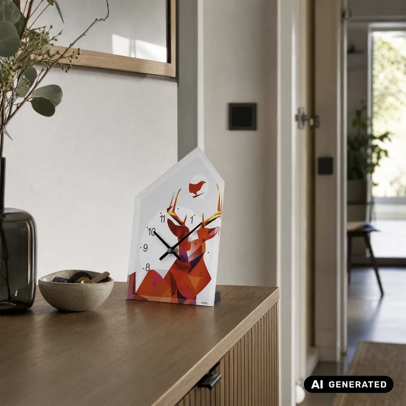 AMS T1251 Tischuhr Rot • Quarzwerk • Hirsch-Design