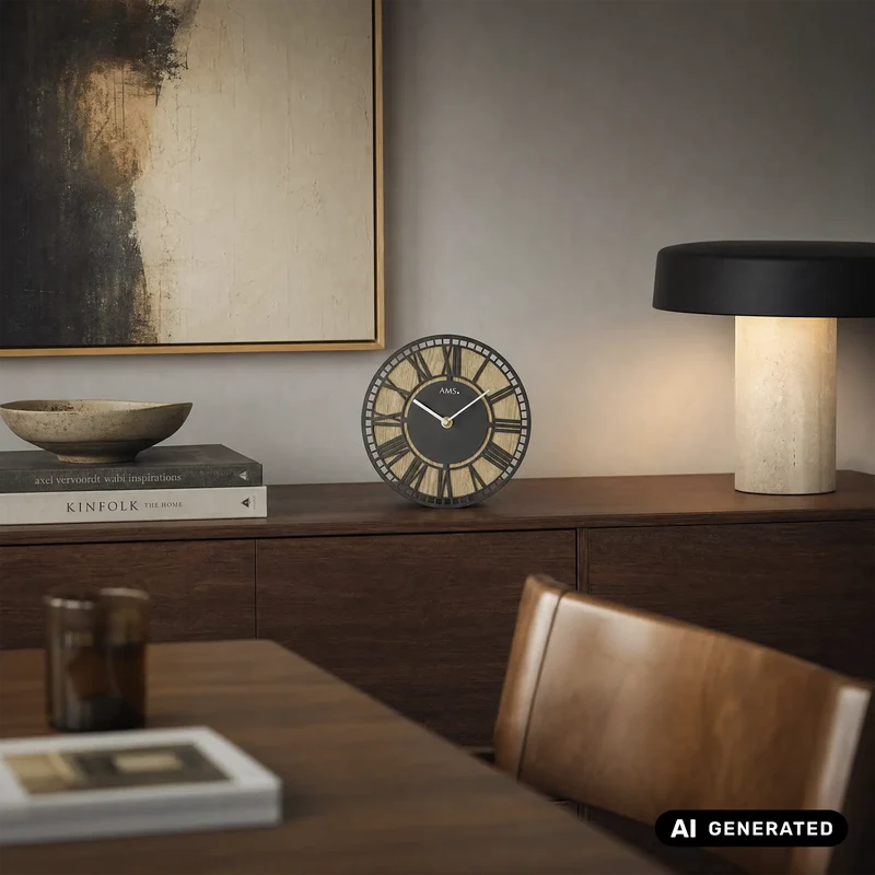 AMS T1231 Tischuhr Sonoma • Quarzwerk • Metall und Holz