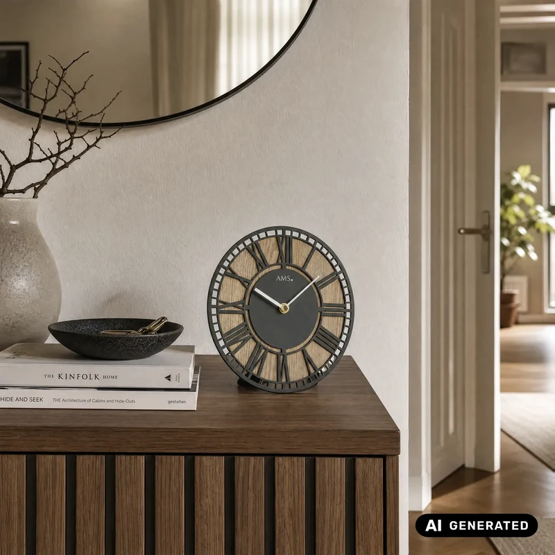 AMS T1231 Tischuhr Sonoma • Quarzwerk • Metall und Holz