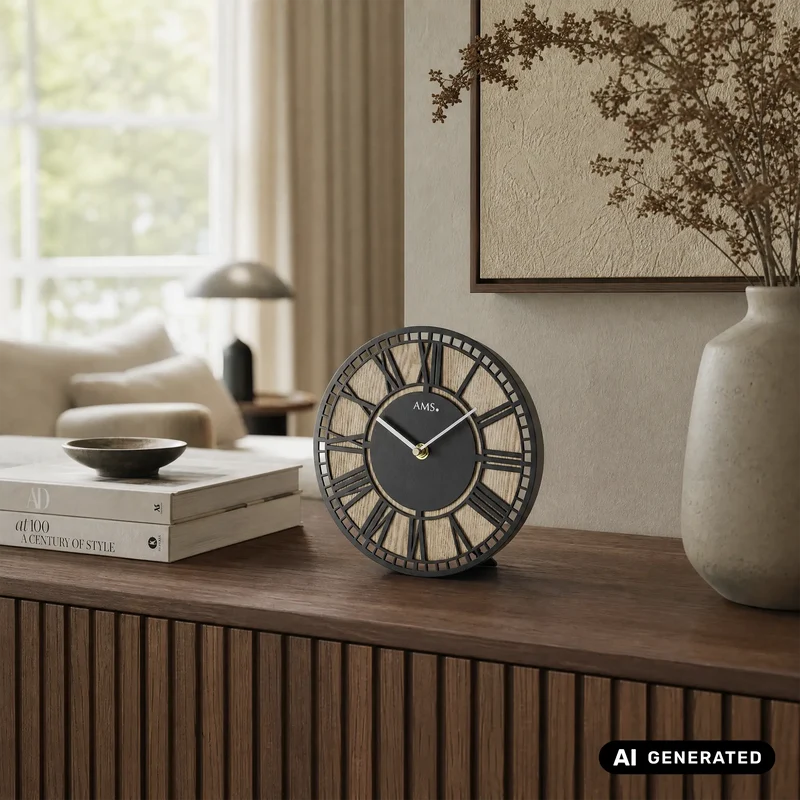 AMS T1231 Tischuhr Sonoma • Quarzwerk • Metall und Holz