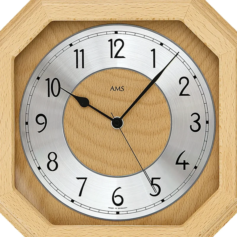 AMS Funk-Wanduhr F5864/18 Wanduhr Buche • Massivholzgehäuse • Aluminium-Zahlenring