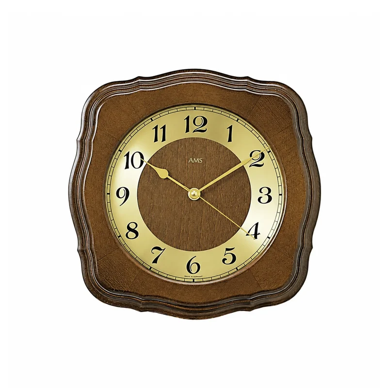 AMS F5862/1Q Wanduhr Nussbaum • Nussbaum Massivholz • Mineralglas