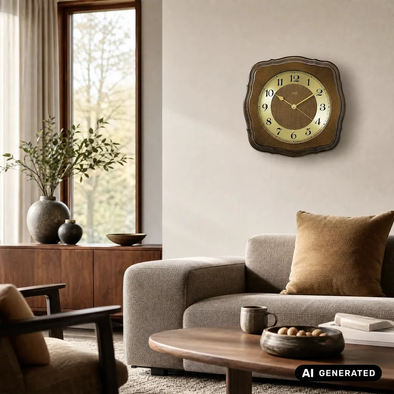 AMS F5862/1Q Wanduhr Nussbaum • Nussbaum Massivholz • Mineralglas
