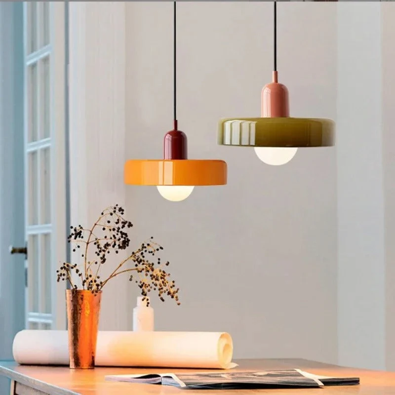 Glazen Hanglamp met Dubbele Kleurkap – Moderne Bauhaus-Stijl Verlichting voor Woon- en Eetkamer | Sansoti