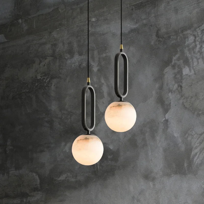 Natuurstenen Marmeren Hanglamp – Luxe Scandinavische Verlichting met Koperen Details | Sansoti