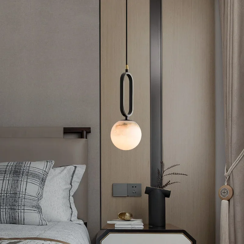 Natuurstenen Marmeren Hanglamp – Luxe Scandinavische Verlichting met Koperen Details | Sansoti