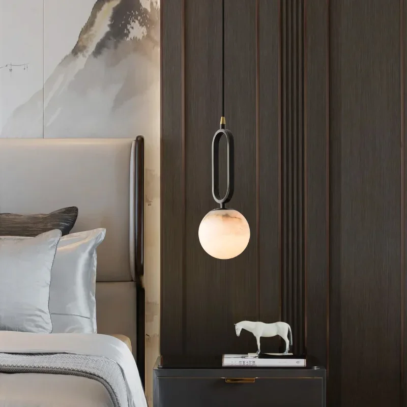 Natuurstenen Marmeren Hanglamp – Luxe Scandinavische Verlichting met Koperen Details | Sansoti