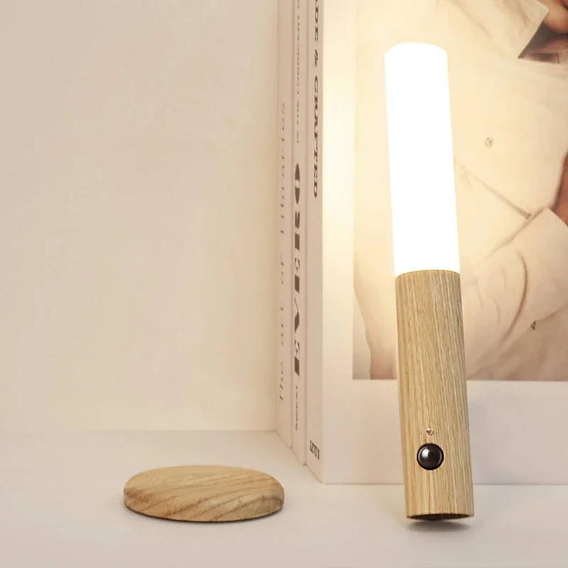 Oplaadbare Houten Wandlamp met Bewegingssensor – Dimbaar LED Nachtlampje voor Hal Gang Slaapkamer | Sansoti