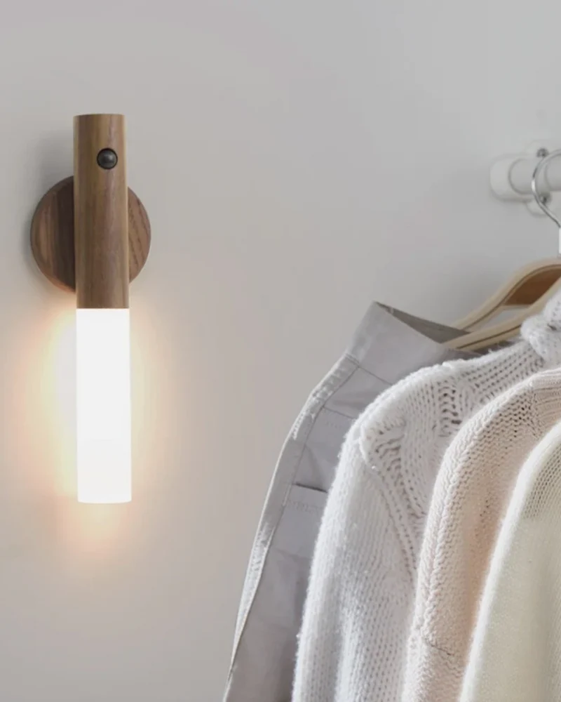 Oplaadbare Houten Wandlamp met Bewegingssensor – Dimbaar LED Nachtlampje voor Hal Gang Slaapkamer | Sansoti