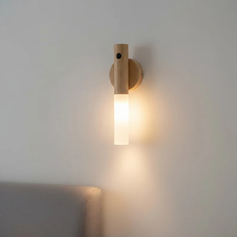 Oplaadbare Houten Wandlamp met Bewegingssensor – Dimbaar LED Nachtlampje voor Hal Gang Slaapkamer | Sansoti