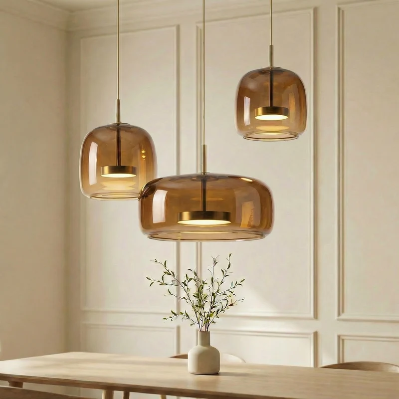 Scandinavische Glazen Hanglamp – Warm Sfeerlicht met Amber, Helder of Grijs Glas – Ø 15, 25 of 35 cm – Moderne Verlichting voor Keuken, Eetkamer en Woonkamer | Sansoti