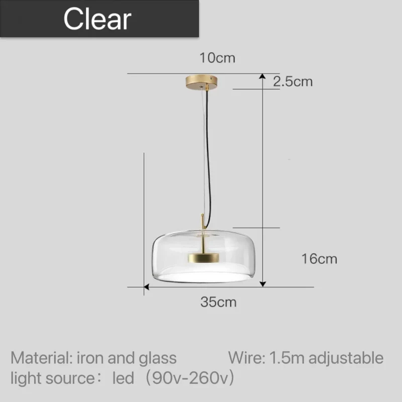 Scandinavische Glazen Hanglamp – Warm Sfeerlicht met Amber, Helder of Grijs Glas – Ø 15, 25 of 35 cm – Moderne Verlichting voor Keuken, Eetkamer en Woonkamer | Sansoti