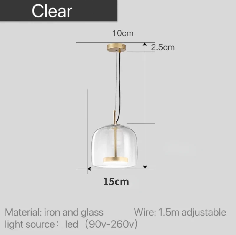 Scandinavische Glazen Hanglamp – Warm Sfeerlicht met Amber, Helder of Grijs Glas – Ø 15, 25 of 35 cm – Moderne Verlichting voor Keuken, Eetkamer en Woonkamer | Sansoti