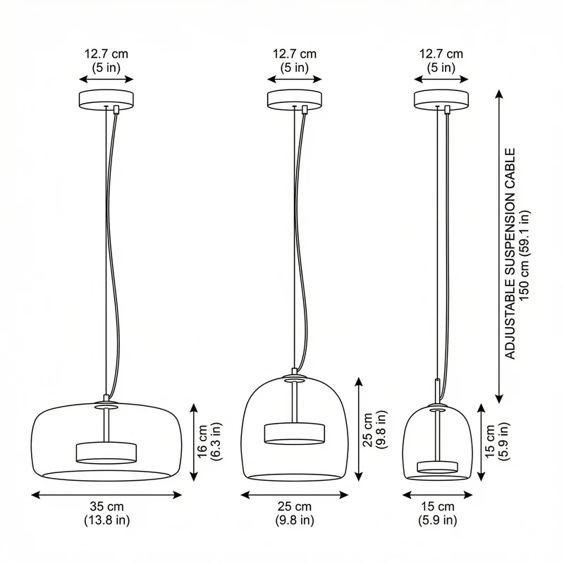 Scandinavische Glazen Hanglamp – Warm Sfeerlicht met Amber, Helder of Grijs Glas – Ø 15, 25 of 35 cm – Moderne Verlichting voor Keuken, Eetkamer en Woonkamer | Sansoti