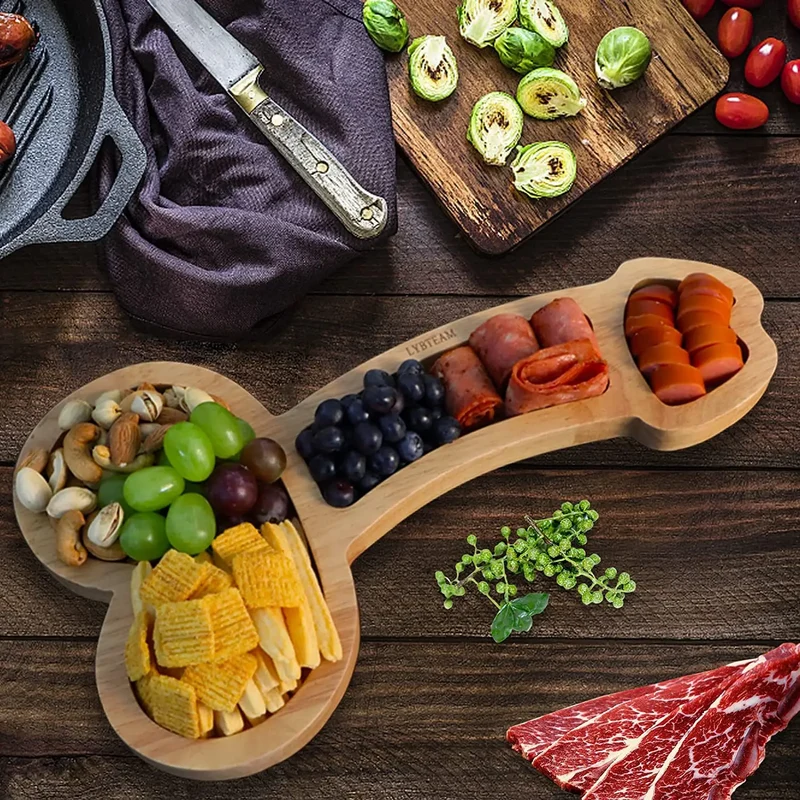 Multi-Compartiment Serveerplank van Donker Hout – Praktische Snackplank met Meerdere Vakjes voor Hapjes & Dips | Sansoti