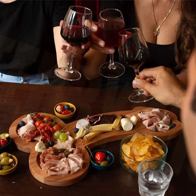 Multi-Compartiment Serveerplank van Donker Hout – Praktische Snackplank met Meerdere Vakjes voor Hapjes & Dips | Sansoti