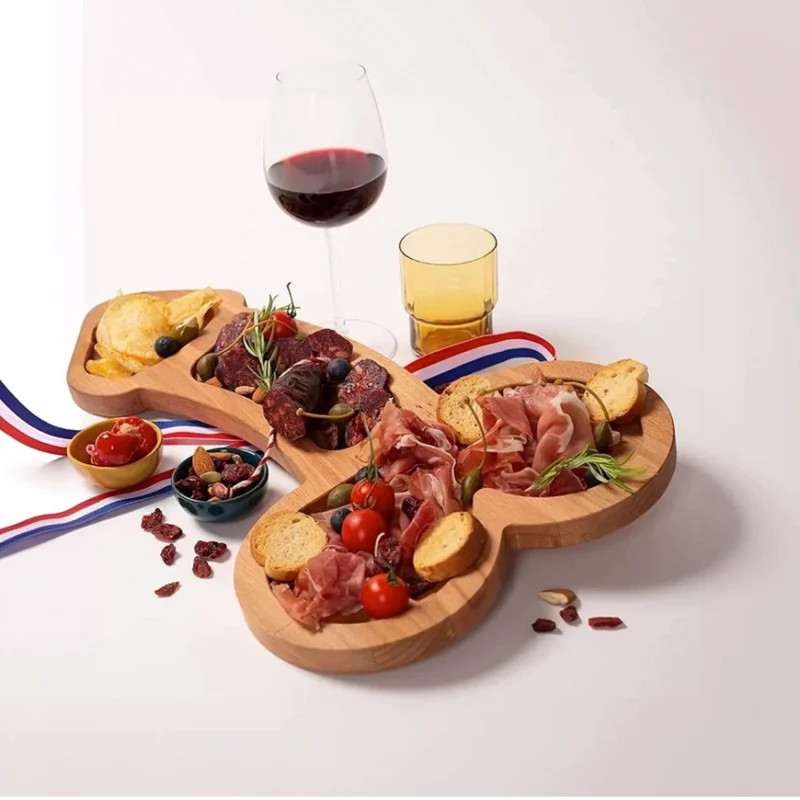 Multi-Compartiment Serveerplank van Donker Hout – Praktische Snackplank met Meerdere Vakjes voor Hapjes & Dips | Sansoti