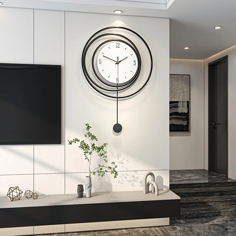 Metalen Wandklok Modern Minimalistisch – 72 cm hoog en 45 cm breed met Stil Uurwerk – Zwarte Muurdecoratie voor Woonkamer Kantoor | Sansoti