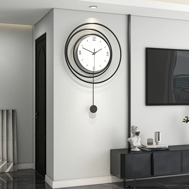 Metalen Wandklok Modern Minimalistisch – 72 cm hoog en 45 cm breed met Stil Uurwerk – Zwarte Muurdecoratie voor Woonkamer Kantoor | Sansoti