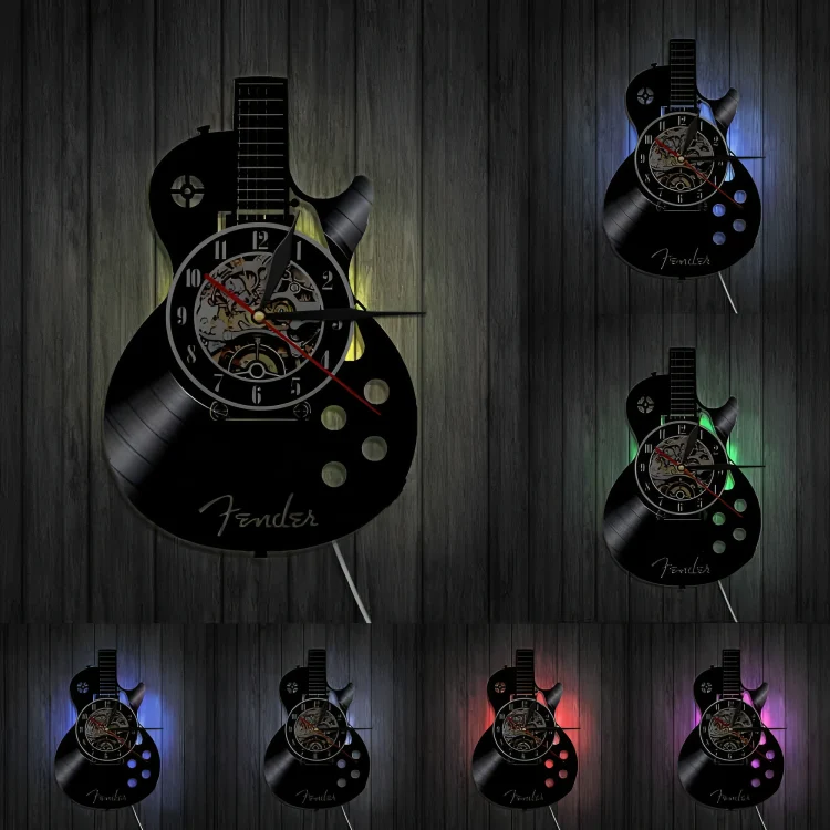Gitaar Wandklok met Vinylplaat-Ontwerp – Originele Decoratie voor Muziekliefhebbers | Sansoti