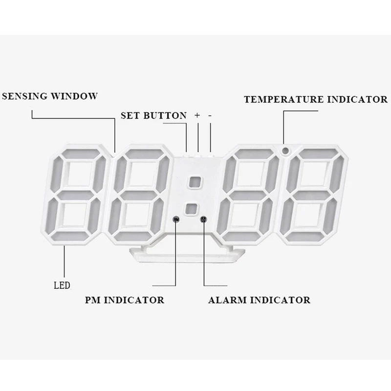 Digitale Wandklok met Temperatuurweergave en Alarm – LED-Display met Automatische Helderheidsaanpassing | Sansoti