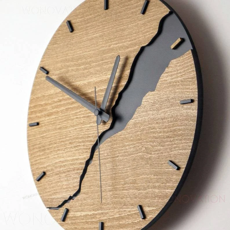 Houten wandklok 30x30 cm met cijferweergave of lijnverdeling natuurlijk design woonkamer keuken kantoor Scandinavische stijl minimalistische klok | Sansoti