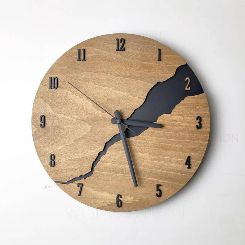 Houten wandklok 30x30 cm met cijferweergave of lijnverdeling natuurlijk design woonkamer keuken kantoor Scandinavische stijl minimalistische klok | Sansoti