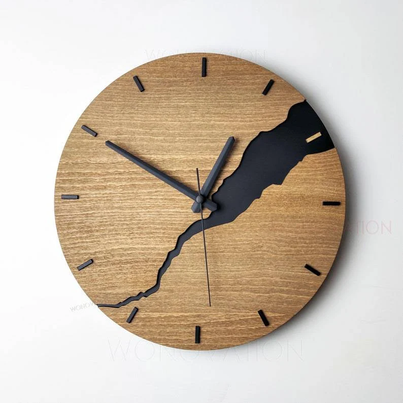 Houten wandklok 30x30 cm met cijferweergave of lijnverdeling natuurlijk design woonkamer keuken kantoor Scandinavische stijl minimalistische klok | Sansoti