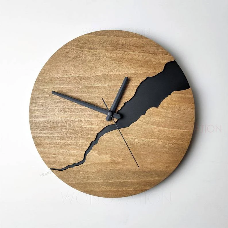 Houten wandklok 30x30 cm met cijferweergave of lijnverdeling natuurlijk design woonkamer keuken kantoor Scandinavische stijl minimalistische klok | Sansoti