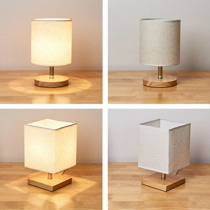 Minimalistische Tafellamp van Vlas en Hout met Rechthoekige Kap – Sfeervolle Verlichting voor Slaapkamer Nachtkastje Bureau Kleine Ruimtes Modern Design | Sansoti