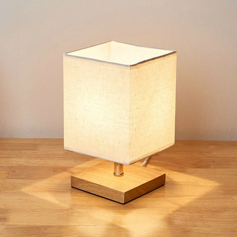 Minimalistische Tafellamp van Vlas en Hout met Rechthoekige Kap – Sfeervolle Verlichting voor Slaapkamer Nachtkastje Bureau Kleine Ruimtes Modern Design | Sansoti