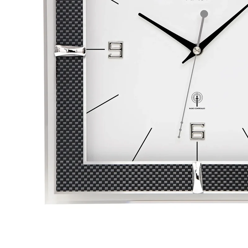 AMS Funk-Wanduhr F5855 Wanduhr Schwarz • Funkwerk mit Mineralglas • Carbon-Applikation