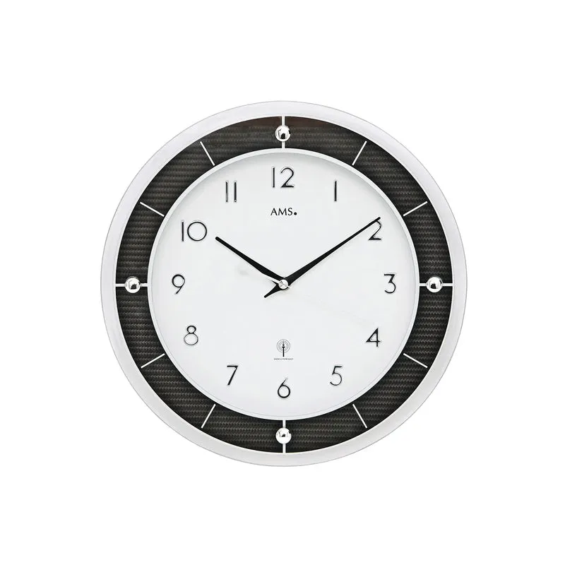 AMS F5854 Wanduhr Carbon • Funkwerk • Facettiertes Mineralglas