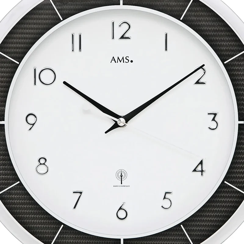 AMS F5854 Wanduhr Carbon • Funkwerk • Facettiertes Mineralglas
