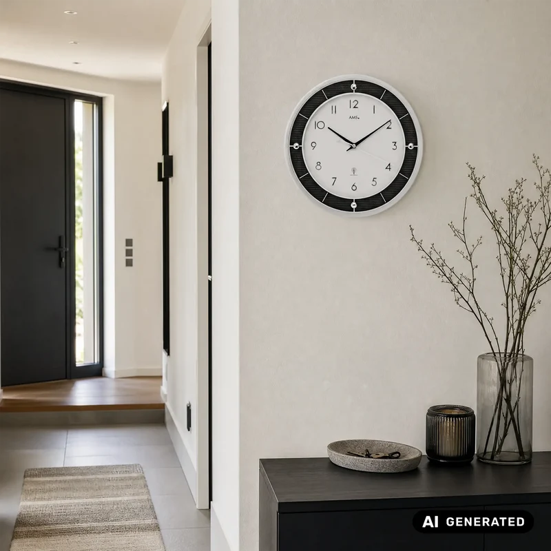 AMS F5854 Wanduhr Carbon • Funkwerk • Facettiertes Mineralglas
