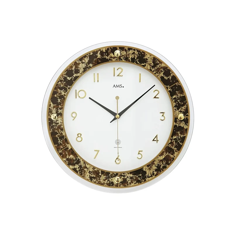 AMS Graz F5853 Wanduhr Braun/Messing • UTS-Funkuhrwerk • Elegantes Braun-Gold-Design