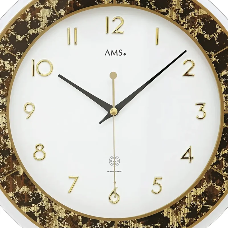 AMS Graz F5853 Wanduhr Braun/Messing • UTS-Funkuhrwerk • Elegantes Braun-Gold-Design