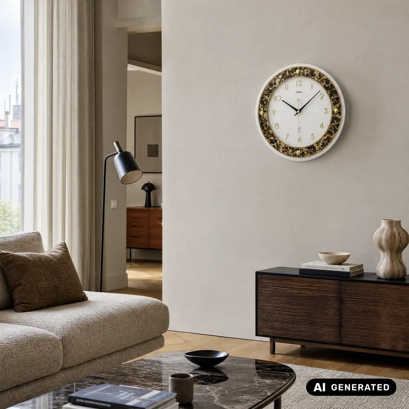 AMS Graz F5853 Wanduhr Braun/Messing • UTS-Funkuhrwerk • Elegantes Braun-Gold-Design