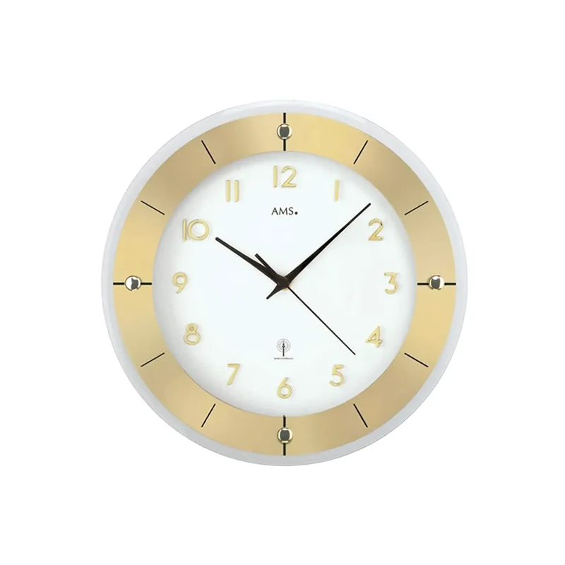 AMS Tauplitz III F5850 Wanduhr Goldfarben • Funk-Uhrwerk • Facettiertes Mineralglas