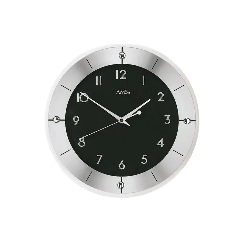 AMS Tauplitz II F5849 Wanduhr Schwarz • Funkuhrwerk • Facettiertes Mineralglas