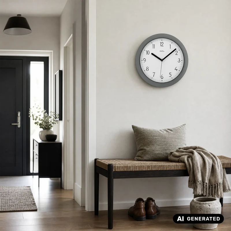 AMS Funk-Wanduhr F5845 Wanduhr Schwarz • Funkwerk • Kunststoffgehäuse