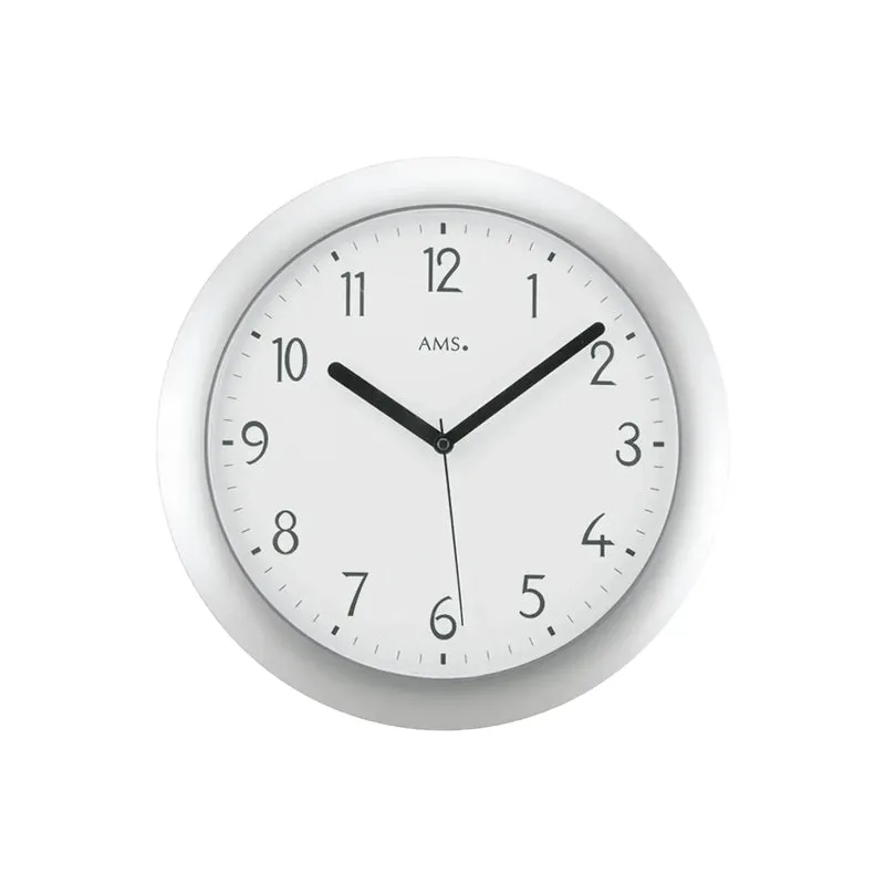 AMS Funk-Wanduhr F5843 Wanduhr Silber • Funkwerk • Kunststoffgehäuse