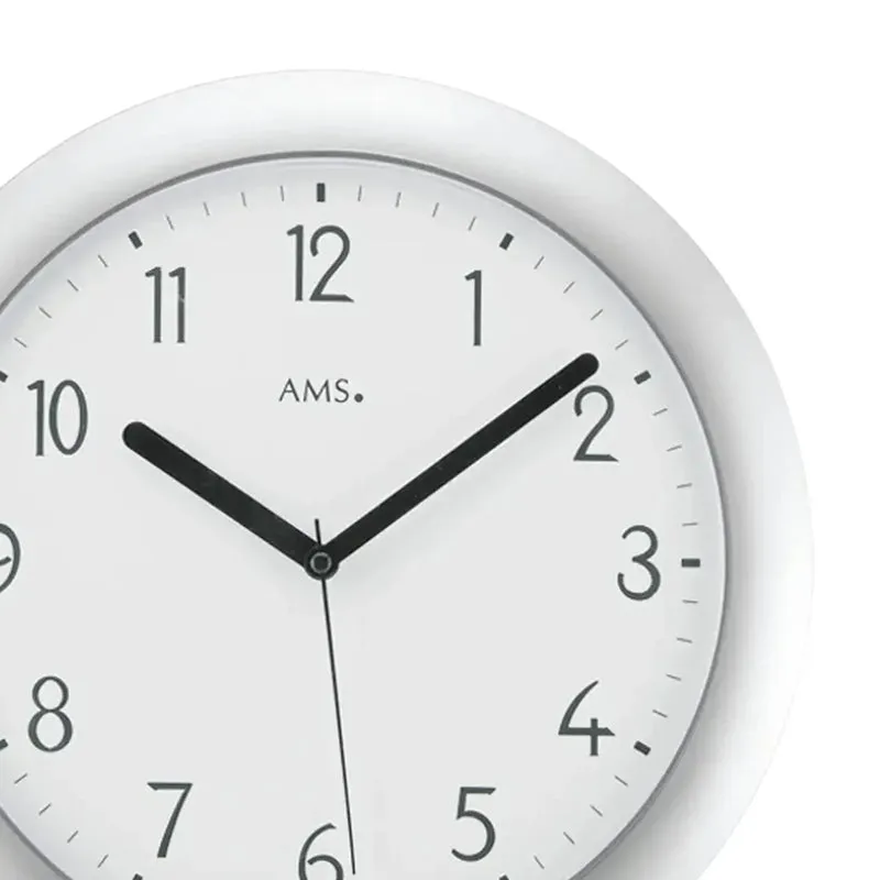 AMS Funk-Wanduhr F5843 Wanduhr Silber • Funkwerk • Kunststoffgehäuse