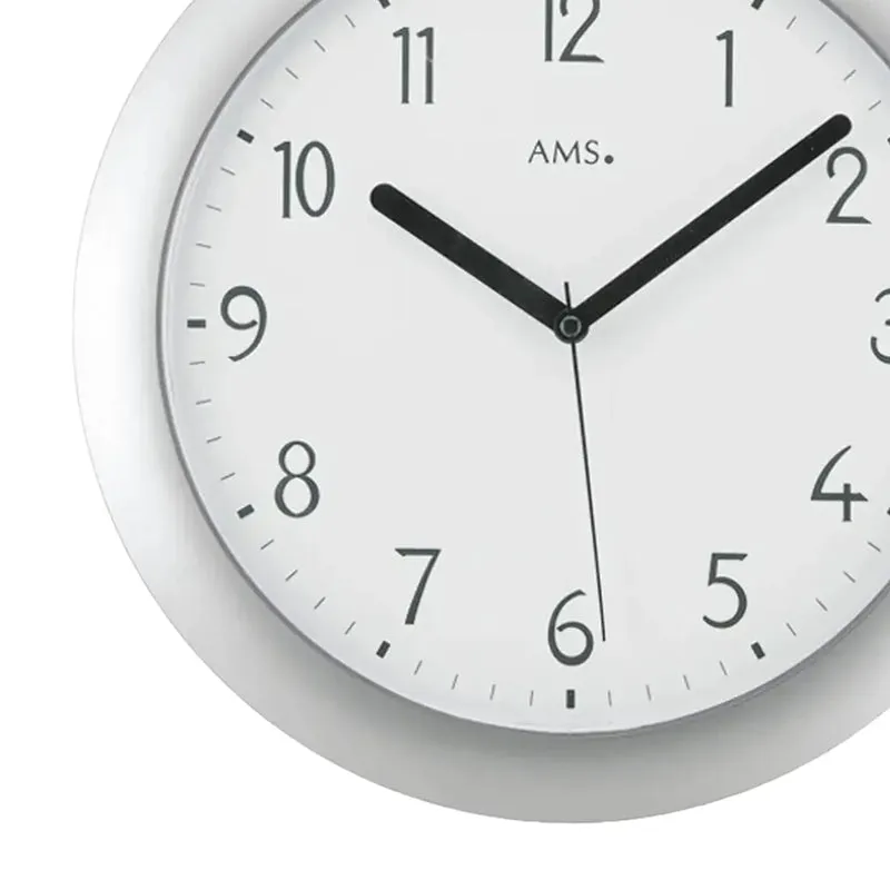 AMS Funk-Wanduhr F5843 Wanduhr Silber • Funkwerk • Kunststoffgehäuse